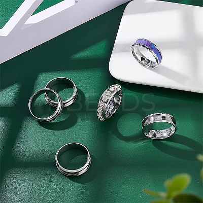 12Pcs Stainless Steel Grooved Finger Ring Settings STAS-UN0038-94E-1