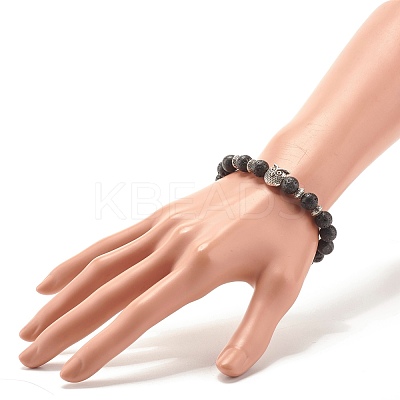 Natural Lava Rock Round Beads Stretch Bracelet BJEW-JB07477-1