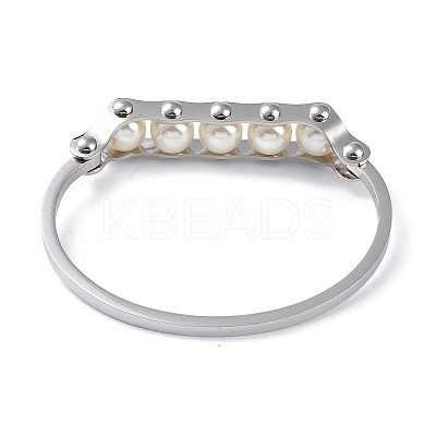 304 Stainless Steel White Round Plastic Beaded Bangles BJEW-G700-09P-1