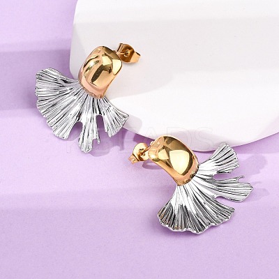 304 Stainless Steel Two Tone Stud Earrings for Women LS-EJEW-A136-01C-GP-1