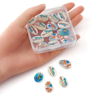20Pcs Printed Natural Cowrie Shell Beads SHEL-YW0001-03D-1
