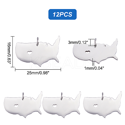 12Pcs 201 Stainless Steel Pendants STAS-UN0036-65-1