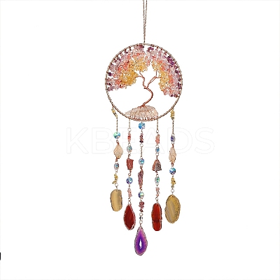 Iron & Brass & Crystal Glass Sun Catcher Pendants HJEW-K049-02-1