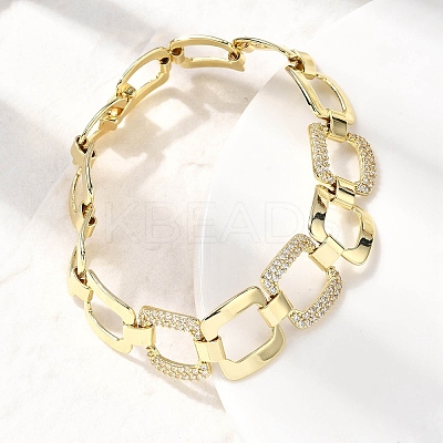 Brass Micro Pave Clear Cubic Zirconia Link Chain Bracelets for Women BJEW-H630-03G-1