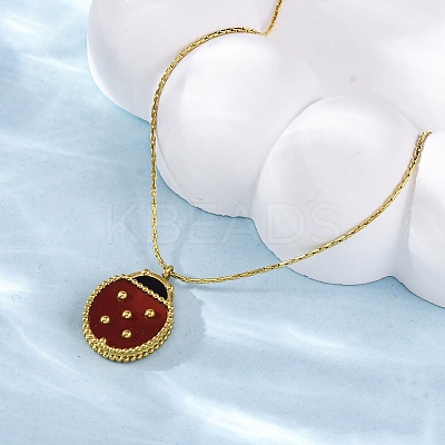 304 Stainless Steel Dark Red Enamel Ladybug Pendant Boston Link Chain Necklaces for Women NJEW-U032-07G-02-1