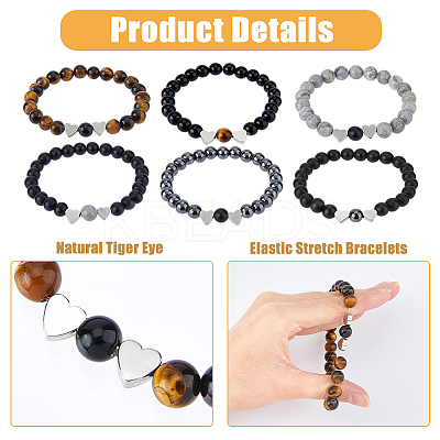3 Sets 3 Style Natural & Synthetic Mixed Gemstone & Glass Round Beaded Stretch Bracelet Sets BJEW-FI0001-39-1