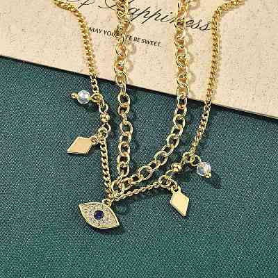 Brass Micro Pave Cubic Zirconia Multi-strand Charm Bracelets BJEW-U020-15G-1