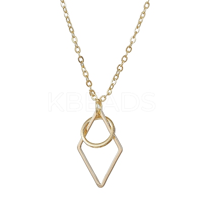 Brass Round with Rhombus Pendant Necklace NJEW-JN04698-1