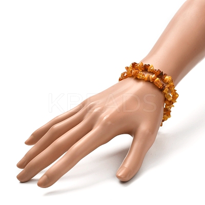 Natural Amber Chip Beads Stretch Bracelets Set for Parent and Kid BJEW-JB06819-1