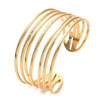 304 Stainless Steel Multi Line Cuff Bangles LS-BJEW-F457-05G-1