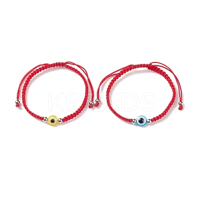 2Pcs 2 Style Resin Evil Eye Braided Bead Bracelets Set BJEW-JB08425-1
