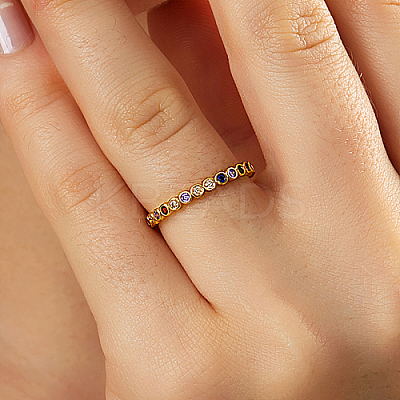 Stainless Steel Open Cuff Rings with Colorful Cubic Zirconia IO9969-1