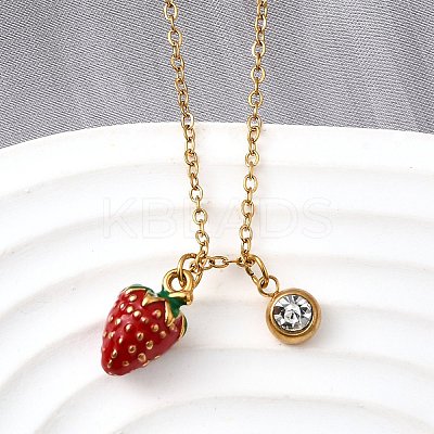 304 Stainless Steel Red Enamel Pendant Necklaces for Women NJEW-U043-02B-G-1