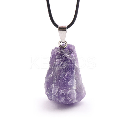 Natural Amethyst Raw Rough Nuggets Pendant Necklace FS-WG50F2C-06-1