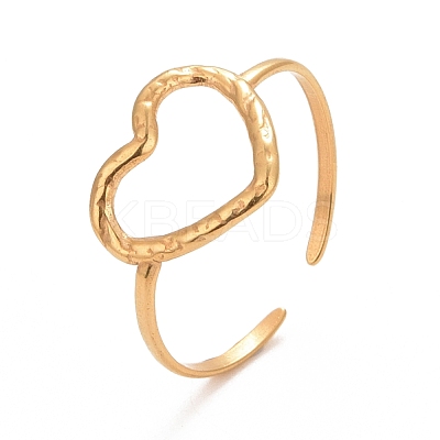Ion Plating(IP) 304 Stainless Steel Open Heart Cuff Ring for Women RJEW-C025-23G-1