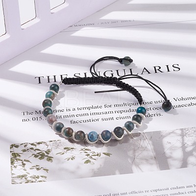 Round Natural Apatite Braided Bead Bracelet BJEW-TA00106-1