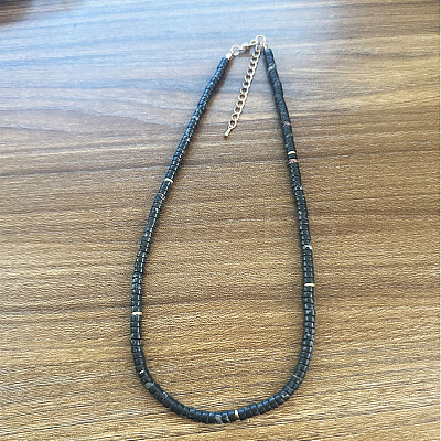 Natural Dyed & Heated Black Agate Heishi Graduated Beaded Necklaces JO0051-11-1