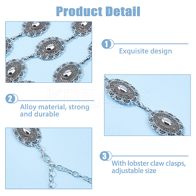 1pc Tibetan Style Alloy Flower Links Chains Belts for Women AJEW-HS0001-08-1