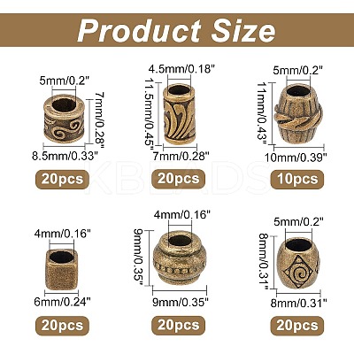 110Pcs 6 Style Tibetan Style Zinc Alloy European Beads TIBEB-NB0001-27-1