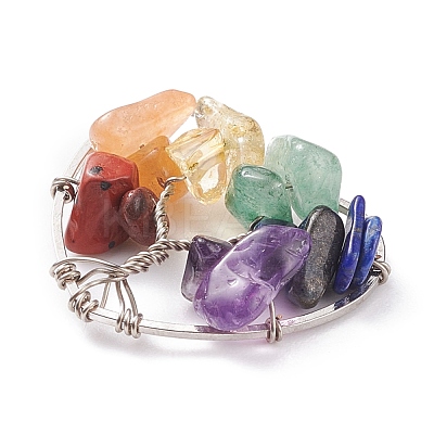 Chakra Natural Gemstone Chip Pendants PALLOY-JF01493-02-1