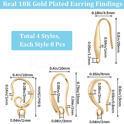 32Pcs 4 Style Brass & 316 Surgical Stainless Steel Earring Hooks KK-BBC0012-58-1