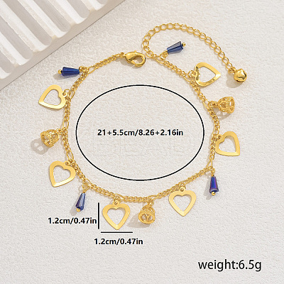 Elegant Brass Hollow Heart & Plastic Blue Faceted Cone Pendant Anklets for Women Vacation and Daily Wear DO5106-1