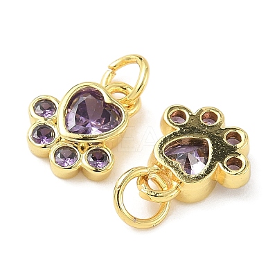 Brass Pave Cubic Zirconia Paw Print Charms KK-I355-17G-02-1