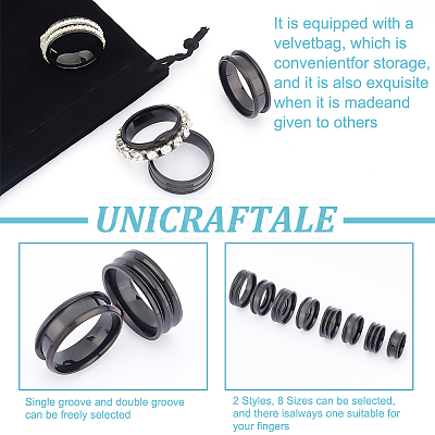 16Pcs 16 Style 201 Stainless Steel Grooved Finger Ring Settings STAS-UN0044-16-1