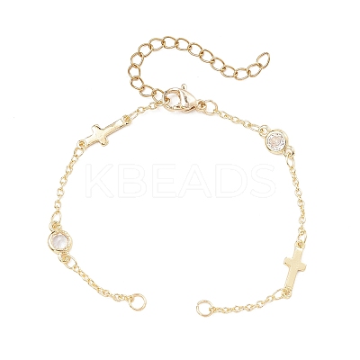 Brass Pave Clear Cubic Zirconia Flat Round Cross Bracelet Making AJEW-JB01356-1