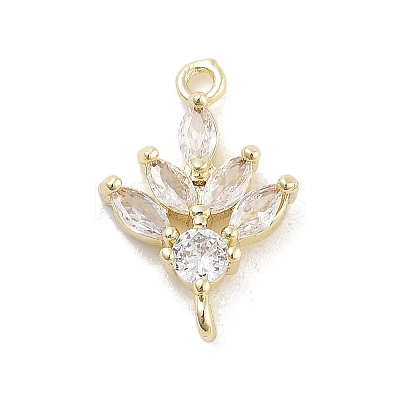 Brass Pave Clear Cubic Zirconia Leaf Links Connector Charms LS-KK-Z061-02G-01-1