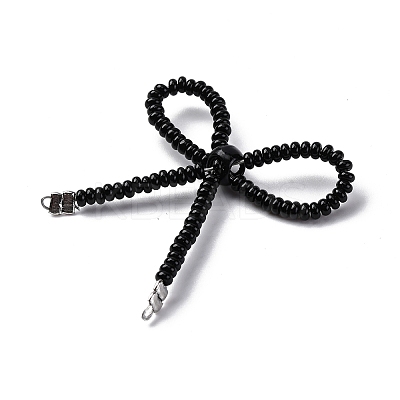 Alloy & Glass Seed Beads Bowknot Chandelier Component Links PALLOY-D359-03G-1
