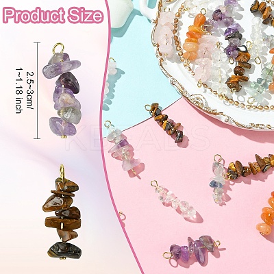 24Pcs 12 Styles Natural Quartz Crystal & Rose Quartz & Tiger Eye & Amethyst & Fluorite & Red Aventurine Pendants & Links Connector Charms PALLOY-YW00048-1