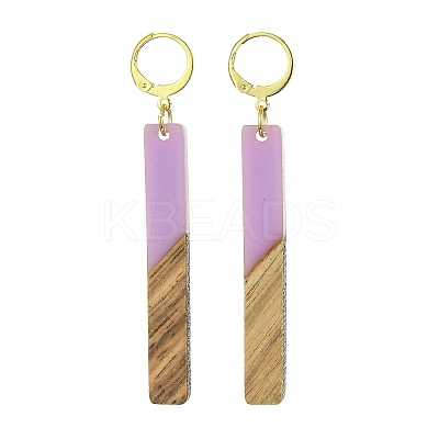Two Tone Resin & Walnut Wood Rectangle Dangle Leverback Earrings EJEW-JE05503-04-1