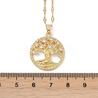 Brass Pave Full Cubic Zirconia Tree Of Life Pendant Necklaces NJEW-D309-01G-B-1