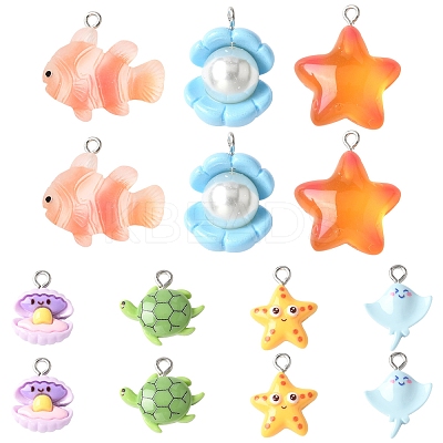 24Pcs 7 Styles Marine Organism Resin Pendants RESI-FS0002-05-1