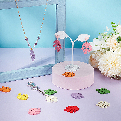 80Pcs 8 Colors Autumn Theme Painted Poplar Wood Pendants WOOD-PH0002-32-1