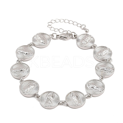 Flat Round with Virgin Mary Brass Link Chain for Women BJEW-K248-06B-P-1