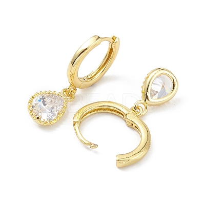 Teardrop Rack Plating Brass Cubic Zirconia Hoop Earrings EJEW-K245-23G-1