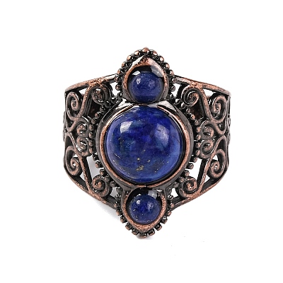 Natural Lapis Lazuli Retro Finger Rings RJEW-B067-01R-11-1