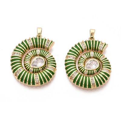Brass Micro Pave Clear Cubic Zirconia Enamel Pendants KK-T071-28G-03-1