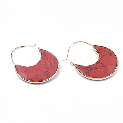 Synthetic Turquoise Crescent Moon Dangle Hoop Earrings G-S344-75F-1