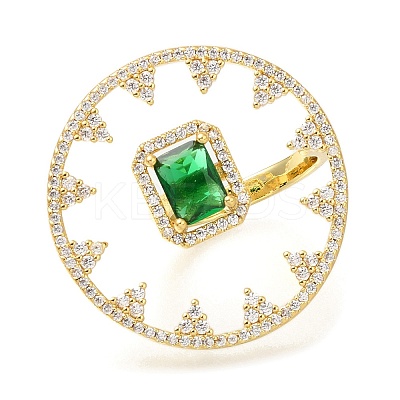 Rack Plating Brass Micro Pave Cubic Zirconia and Glass Open Cuff Rings for Women RJEW-M022-15G-1