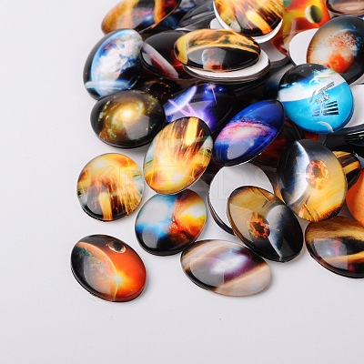 Starry Sky Printed Glass Oval Cabochons GGLA-N003-18x25-D-1