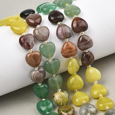 Gradient Color Natural Green Aventurine & Labradorite & Lemon Jade & Unakite & Petrified Wood Beads Strands G-B185-A07-1
