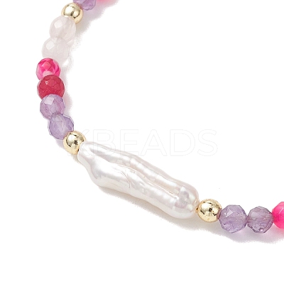Natural & Synthetic Gemstone & Nuggets Baroque Pearl Keshi Pearl Beads Slider Bracelets BJEW-JB13260-02-1