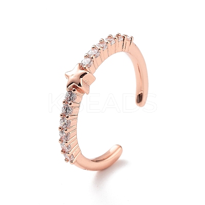 Star Rack Plating Brass Micro Pave Clear Cubic Zirconia Open Rings RJEW-D020-11RG-1