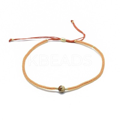 Adjustable Natural Picture Jasper Braided Bead Bracelets BJEW-F391-A14-1
