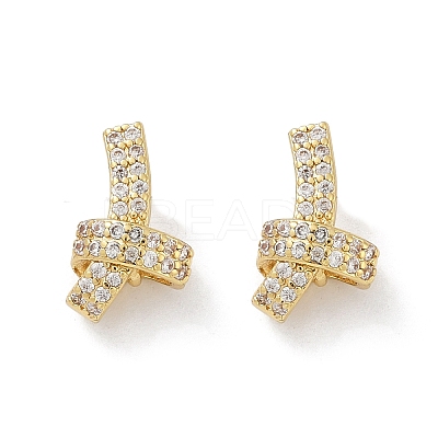 knot Brass Micro Pave Clear Cubic Zirconia Stud Earrings EJEW-F895-16G-1