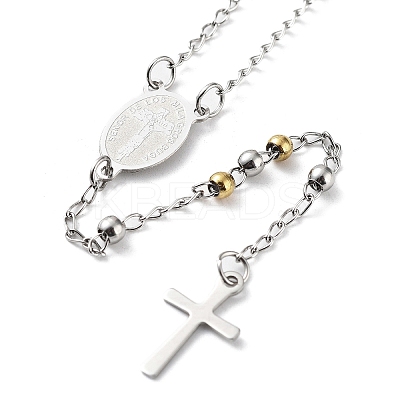 Non-Tarnish 202 Stainless Steel Rosary Bead Necklaces NJEW-D060-01E-GP-1