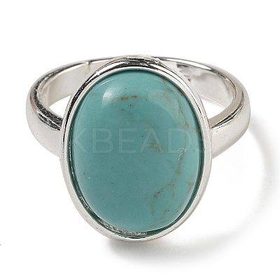 Synthetic Green Turquoise Oval Adjustable Rings RJEW-K371-07S-18-1